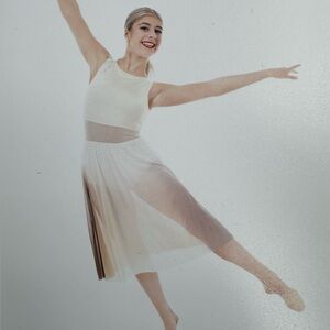 WEISSMAN Size Adult Small Ivory Brown Lyrical Dance Dress Silver Flowers